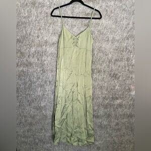 MNG Mango Women’s Green Satin Slip Maxi Dress Size S Small 50”‎ Long Viscose